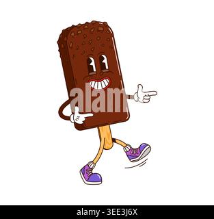 Cartoon retro groovy dessert ice cream character Stock Vector
