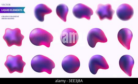 An abstract collection of vector shapes imitating liquid, with modern colorful gradient textures. Blurred, smooth, textured shapes Stock Vector