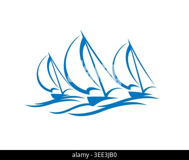 Sail yachting sport regatta icon, vector sailboats Stock Vector
