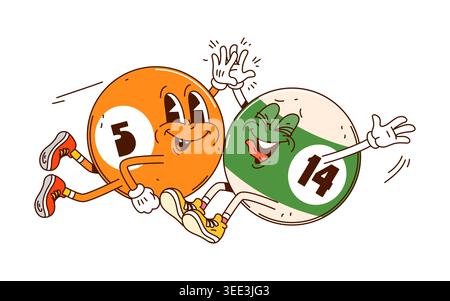 Funny groovy billiards ball characters Stock Vector