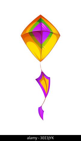 Cartoon festival paper kite in purple and yellow Stock Vector