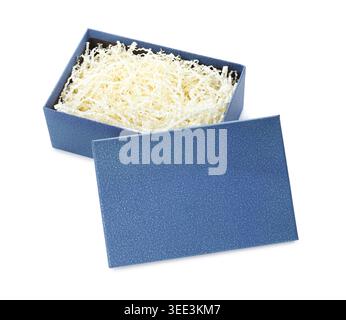 Gift box with shredded paper filler isolated on white Stock Photo