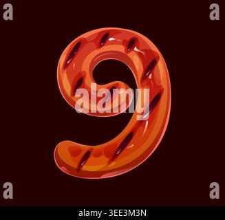 Barbecue cartoon font, BBQ sausage grill typeface Stock Vector