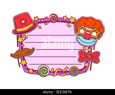 Big top tent circus kids memo note frame with mask Stock Vector