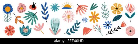 Colorful floral icons with soft, whimsical style Stock Vector