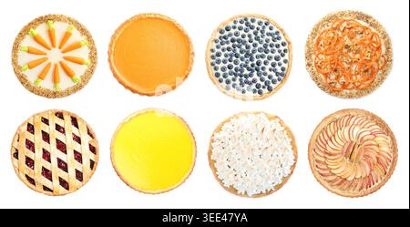 Cakes and pies isolated on white, collection. Top view Stock Photo