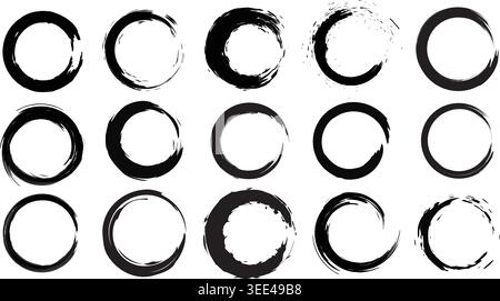 vector brush strokes circles of paint on white background. Ink hand drawn paint brush circle. Logo, label design element vector illustration. Stock Vector