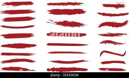 Vector Red paint ink brush stroke, line, texture, banner, background. Stock Vector
