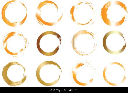 vector brush strokes circles of paint on white background. Ink hand drawn paint brush circle. Logo, label design element vector illustration. Stock Vector