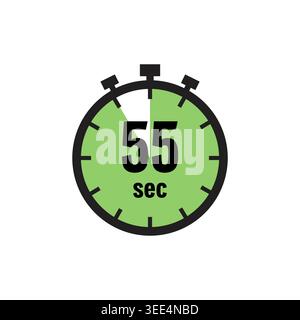 Fifty Five Seconds Green Stopwatch Timer Icon Isolated Stock Vector