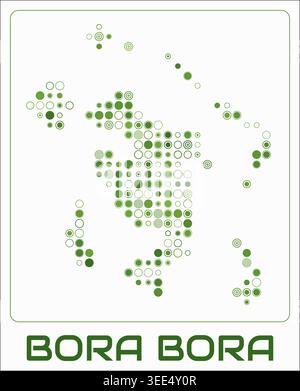 Bora Bora digital style map. Large circle dots on white background. Dotted shape of the island. Vector map and title. Amazing vector illustration. Stock Vector