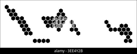 Indonesia simple black and white hexagon map shape template. Country plain hexagon cell dots. Indonesia flat honeycomb boundary. Vector illustration. Stock Vector