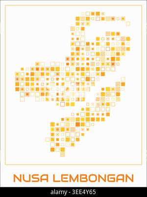 Nusa Lembongan digital style map. Large square dots on white background. Dotted shape of the island. Nusa Lembongan map and title. Stock Vector
