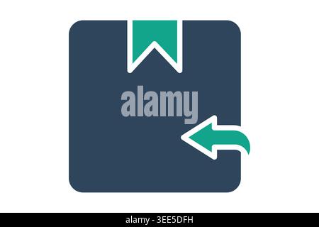 Return solid icon. Parcel box icon with a reverse directional arrow, representing the return process, reverse logistics, and product exchange services Stock Vector