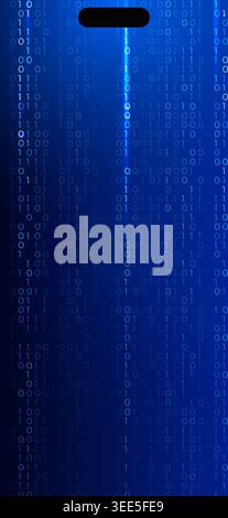 Digital binary data code abstract background. Futuristic cyber matrix, glowing blue numbers, information flow, programming concept for phone wallpaper Stock Vector