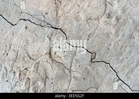 Textured background of old weathered concrete surface with deep crack Stock Photo