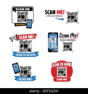 Modern QR code scan me icon collection for mobile marketing Stock Vector