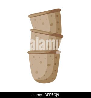 Flat design illustration of three brown speckled ceramic garden pots neatly stacked on top of each other, isolated on white background, gardening, hom Stock Vector