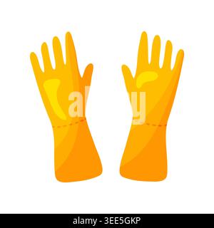 Flat design illustration of a pair of bright yellow rubber protective gloves with a glossy finish, isolated on white background, cleaning, gardening a Stock Vector