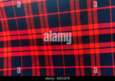 Red and Dark Blue Lumberjack Style Woven Plaid Fabric Texture Background Stock Photo