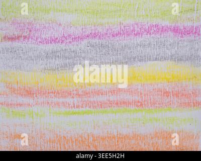 A colorful crayon drawing featuring horizontal stripes with a rough, textured appearance. Stock Photo