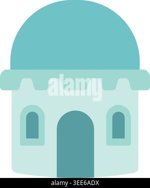 Simple illustration of a mint green domed building with rounded awning details arched doorway and narrow windows. Stock Vector