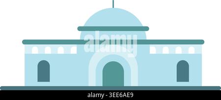 Simple illustration of a wide pale blue domed building with a central arched entrance and small side windows. Stock Vector