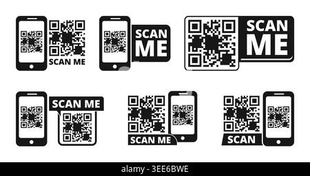 Modern QR code scan me icon set collection with smartphone scanning symbols Stock Vector
