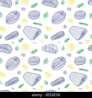 Salmon fillet seamless pattern Stock Vector