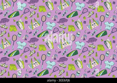 Multicolor pattern badminton clothing and accessories collection, playing badminton as a hobby and health improvement Stock Vector