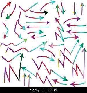 Colorful Hand-Drawn Arrows Collection on White Background, Vector Direction Icons, Abstract Infographic Elements Stock Vector