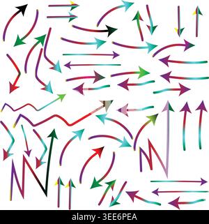 Colorful Hand-Drawn Arrows Set on Light Background, Abstract Direction Icons, Vector Style Illustrations Stock Vector