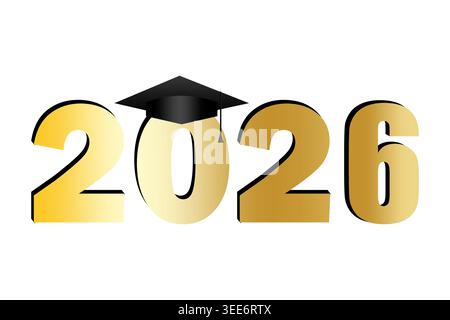 Golden academic year 2026 with black graduation cap vector. Excellent choice for school ceremony invitations or posters. Stock Vector