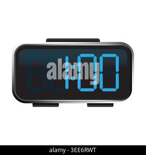 Digital alarm clock with glowing blue electronic numbers vector. Ideal for modern mobile interface designs and tech graphics. Stock Vector