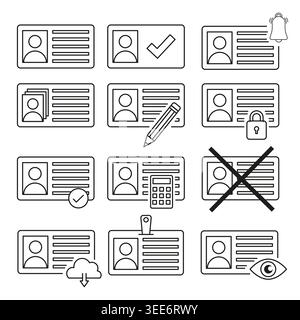Identity card status icons collection vector. Great for professional administrative dashboards and security management apps. Stock Vector