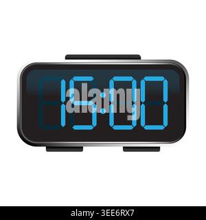 Modern digital alarm clock showing blue led numbers vector. Perfect for home office concepts and mobile interface design. Stock Vector