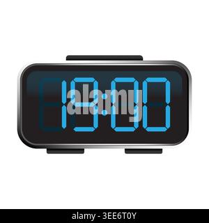Digital alarm clock with blue led numbers vector. Excellent for schedule management apps and sleep health tracking posters. Stock Vector