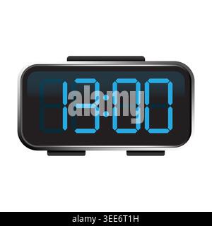 Modern digital alarm clock vector showing thirteen hundred hours. Great for time management apps and professional scheduling. Stock Vector