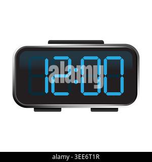 Digital alarm clock displaying twelve noon blue numbers vector. This is perfect for deadline and time management concepts. Stock Vector