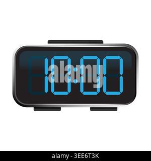 Sleek digital alarm clock showing ten am vector graphic. Perfect for modern schedule planning and productivity app assets. Stock Vector