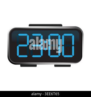 Digital alarm clock with blue led numbers showing night time vector. Perfect for mobile interface design and web graphics. Stock Vector