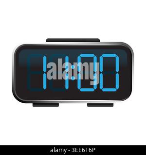 Digital alarm clock showing 1200 on blue led screen vector. Ideal for morning schedule apps and time management web designs. Stock Vector