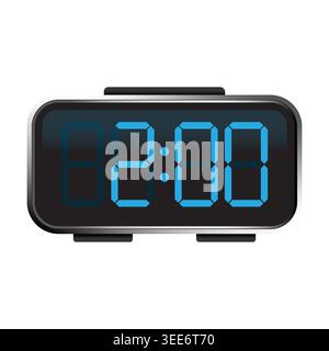 Digital alarm clock with blue led time display vector. Graphic suited for schedule management apps and technology web design. Stock Vector