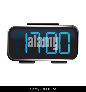 Modern digital alarm clock with blue five o clock display vector. Great for business productivity and time tracking tools. Stock Vector
