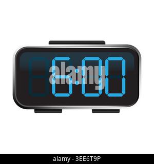 Modern digital alarm clock with blue luminous led display vector. Great for mobile apps ui and time management concepts. Stock Vector