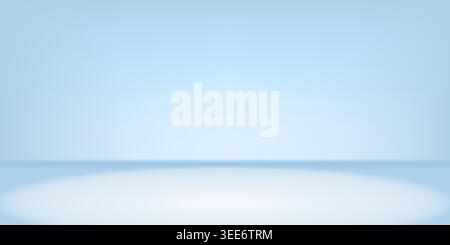 Studio light blue room, minimal 3d background of limbo product. Gradient podium platform for cosmetic base display and floor in white spot. Cyan table Stock Vector
