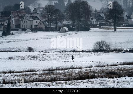 View of Wahmbeck in winter, Bodenfelde, district of Northeim, Lower Saxony, Germany, Europe Stock Photo