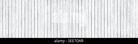 Wide white old knotty wood texture. Whitewashed wooden board panorama. Shabby chic panoramic background Stock Photo
