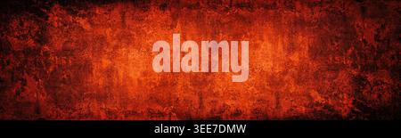 Cracked fiery red wall wide texture. Dark gloomy grunge abstract background Stock Photo