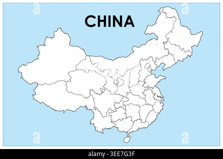 Vector Illustration of Detailed vector map of China with country boundaries and clean design on isolated background, ideal for education and geography Stock Vector